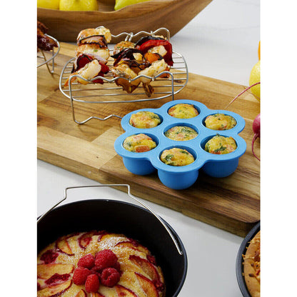 Skorter | 6Pcs 8inch Round Air Fryer Accessories Baking Tray Basket Rack Chip Pizza Pan -