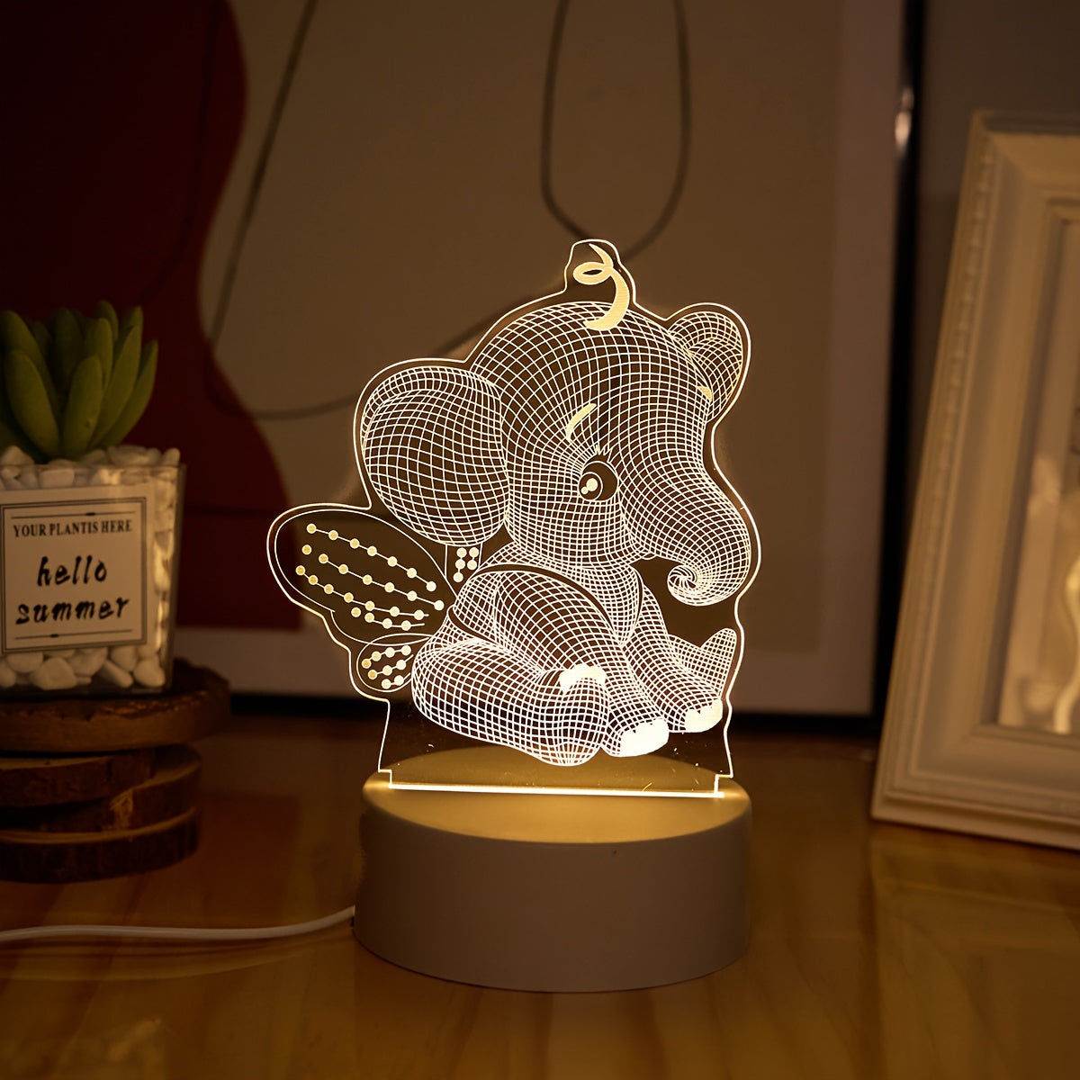 Skorter | AngelElephant - 3D Illusion LED Night Light, USB Powered Table Lamp
