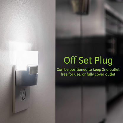 Skorter | Ge Led Motion Sensor Night Light, 40 Lumens, Soft White, Energy Efficient, 2 Pack, Silver