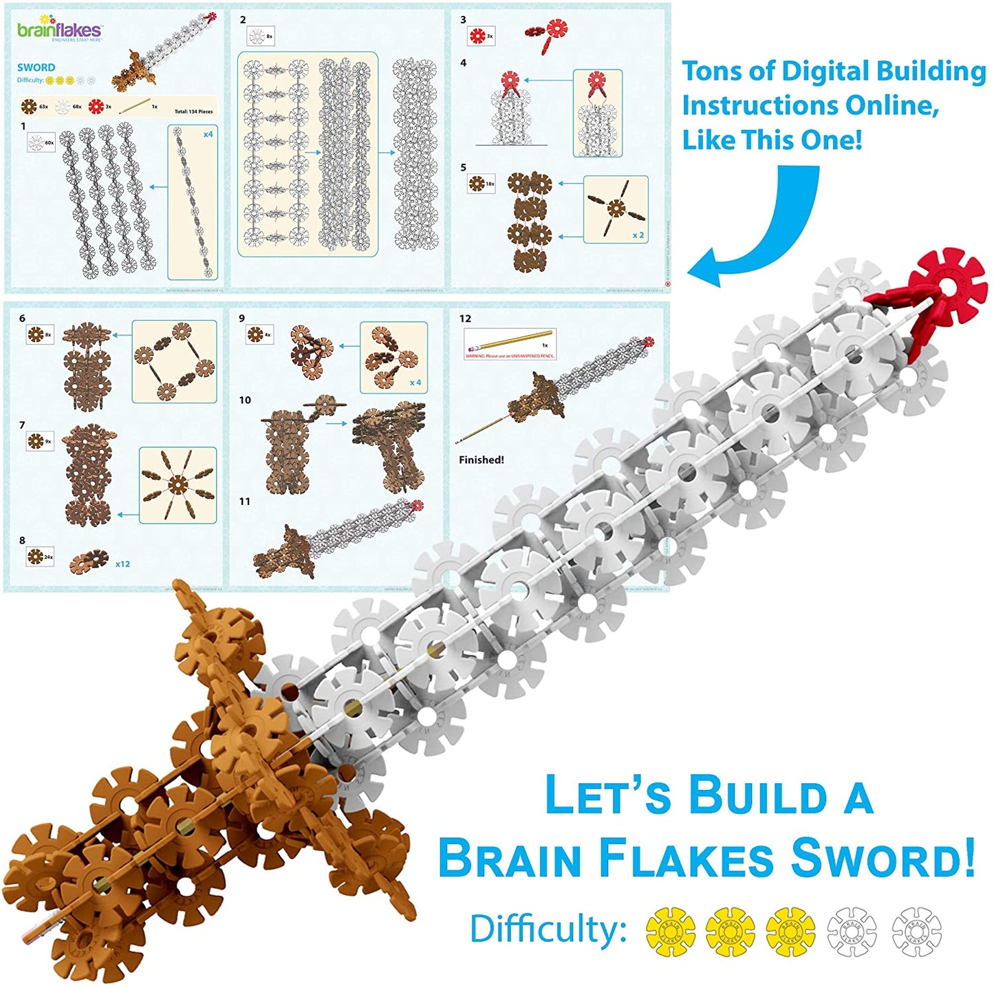 Skørter | Brain Flakes 500 Piece Connector Set - A Creative and Educational Alternative to Building Blocks - Tested for Children's Safety - A Great Stem Toy for Both Boys and Girls