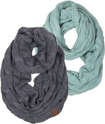 Skorter | Funky Junque’s Beanies Matching Ribbed Winter Warm Cable Knit Infinity Scarf