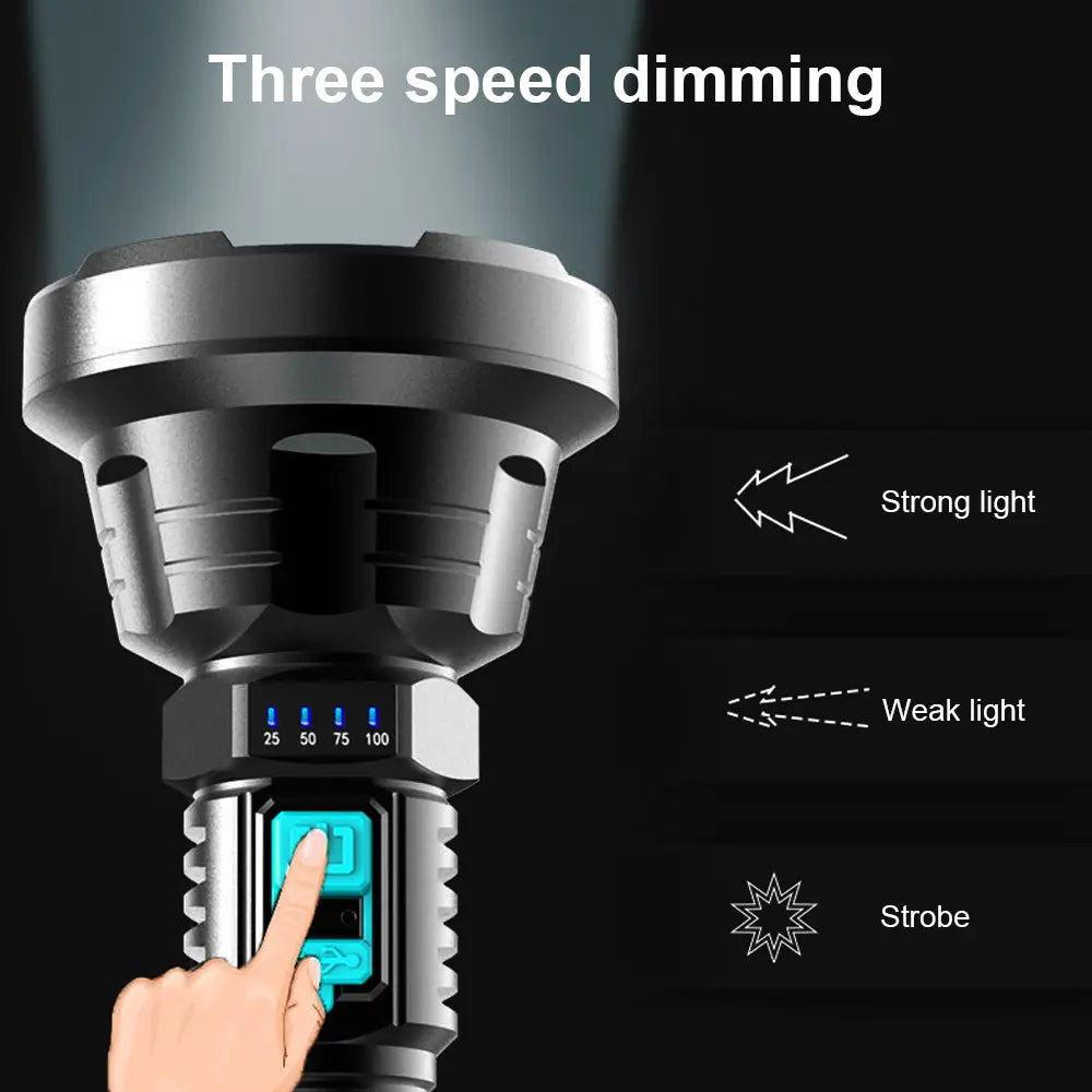 Skorter | 90000LM LED flashlight – Tactical searchlight with USB charging and super bright lighting