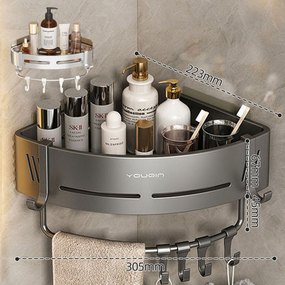 Skorter | EasyCorner Aluminum Shelf – Self-Adhesive Bathroom Corner Storage without Drilling