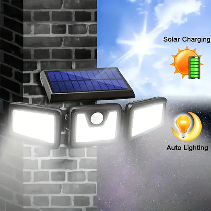 Skorter | Solar LED floodlight with motion sensor – 3-beam outdoor lighting for garden, yard, and garage