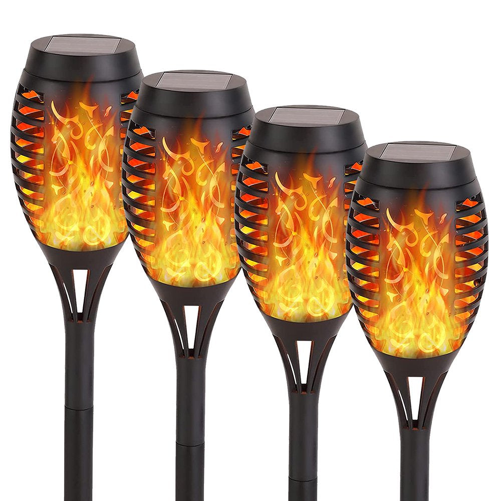 Skørter | 4 Pack Solar Torch Lights with Flickering Flame Outdoor, Waterproof Dancing Flickering Torch Lights, LED Outdoor Landscape Decorative Lights for Garden Terrace Pathway, Automatic On/Off Dusk to Dawn