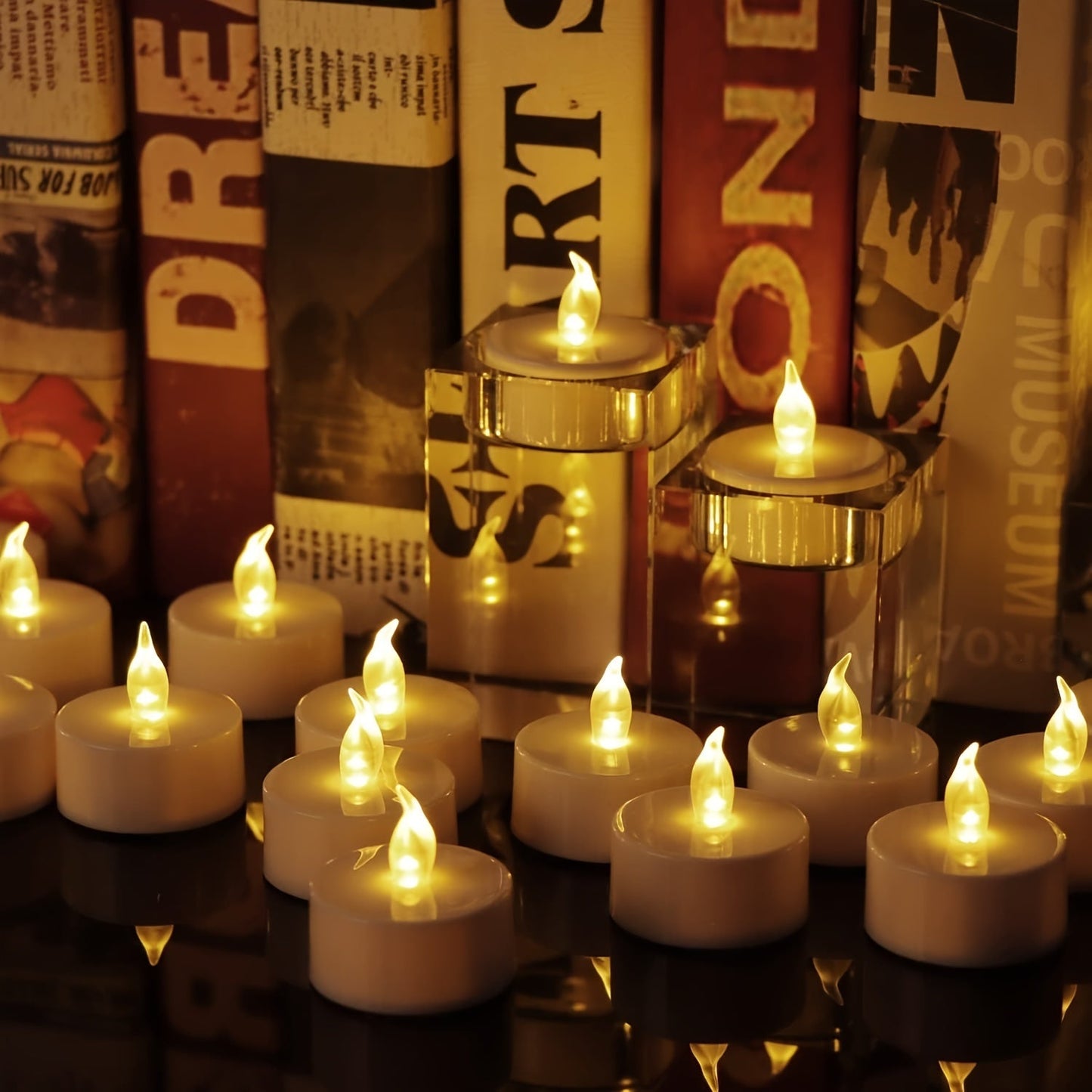 Skorter | LED Tealights - Battery Powered, Warm Yellow, Flameless Lights, 150+ Hours Flashing Light (5, 12, 24, 50 pcs)