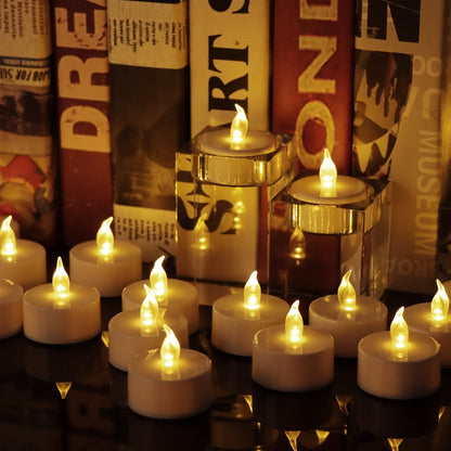 Skorter | LED Tealights - Battery Powered, Warm Yellow, Flameless Lights, 150+ Hours Flashing Light (5, 12, 24, 50 pcs)