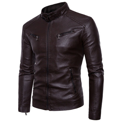 Men's Faux Leather Biker Jacket with Quilted Back Section Skorter