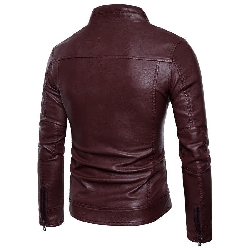 Men's Faux Leather Biker Jacket with Quilted Back Section Skorter