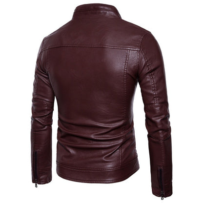 Men's Faux Leather Biker Jacket with Quilted Back Section Skorter