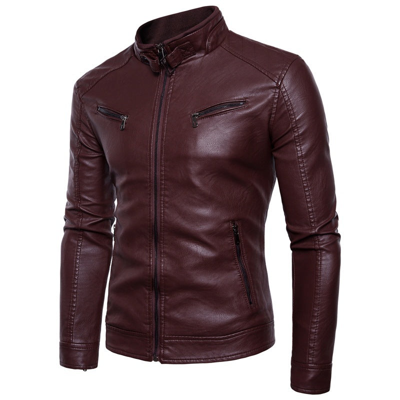 Men's Faux Leather Biker Jacket with Quilted Back Section Skorter