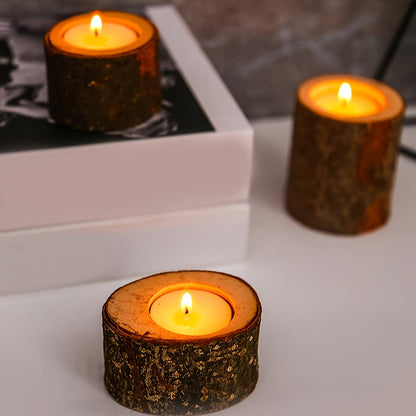 Skorter | 3-piece set rustic bark candle holders – wooden table decoration for Christmas and holidays