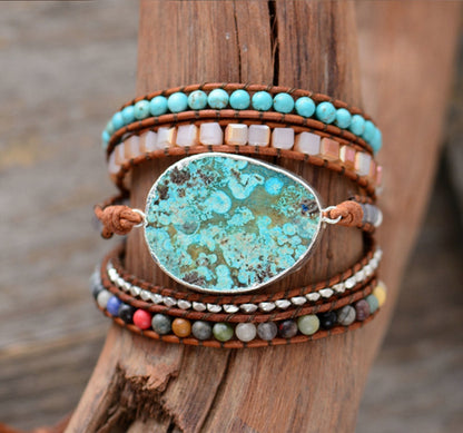 Skorter | Bohemian Handmade Natural Stone Leather Cord 5 Layers Bracelet