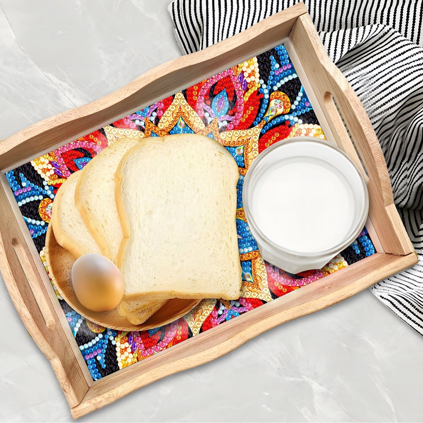 Skorter | DIY Diamond Painting Wooden Tray Food Tray with Handle Living Room Decoration Mandala Wooden Tray Kit