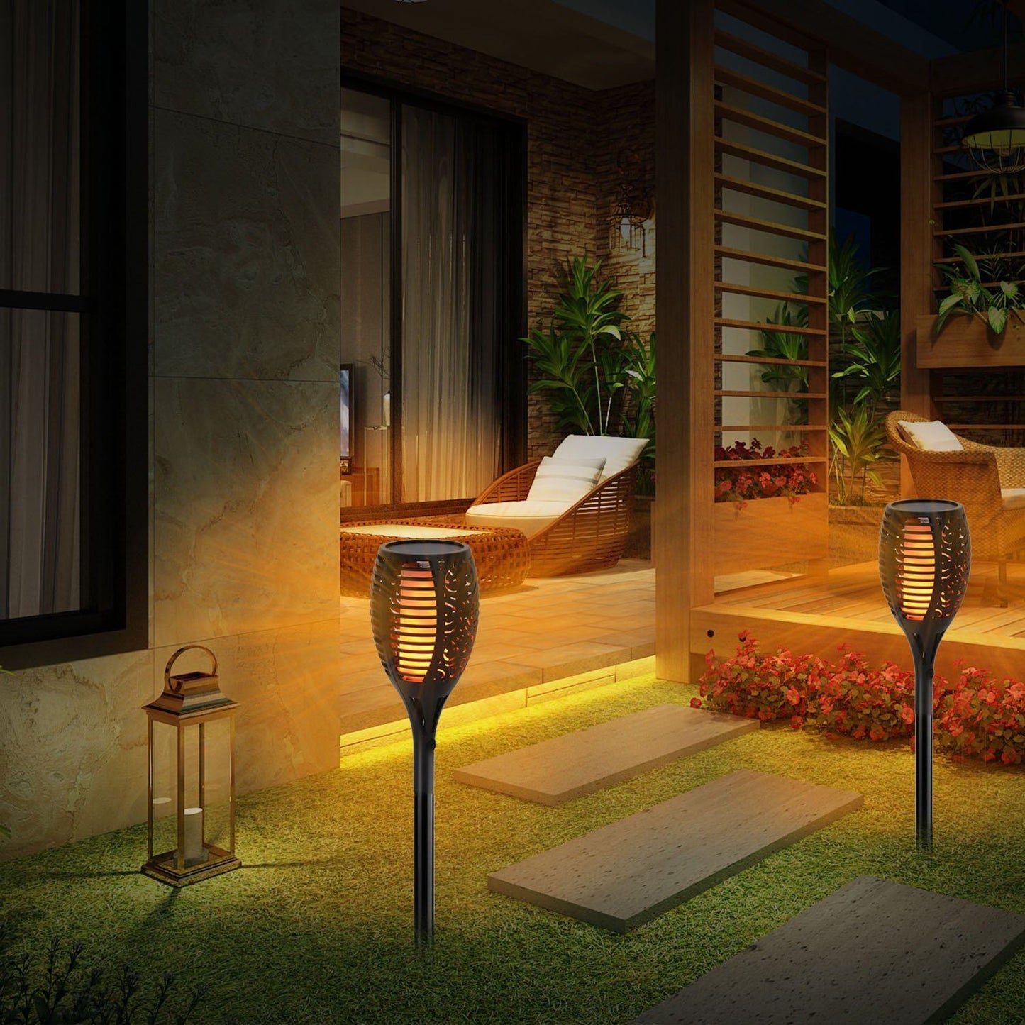Skorter | 96 LED solar flame lantern.
