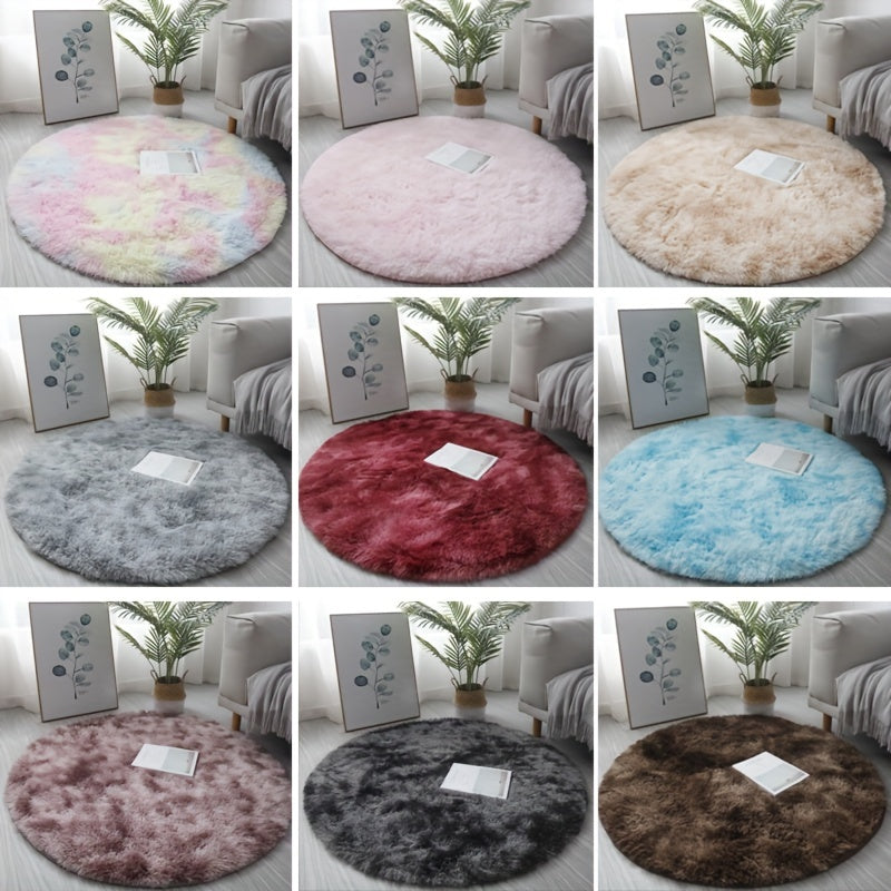 Skorter | 1pc Tie-dye Plushfiber Round Rug - Soft and Warm Decorative Mat for Living Room, Bedroom and Yoga