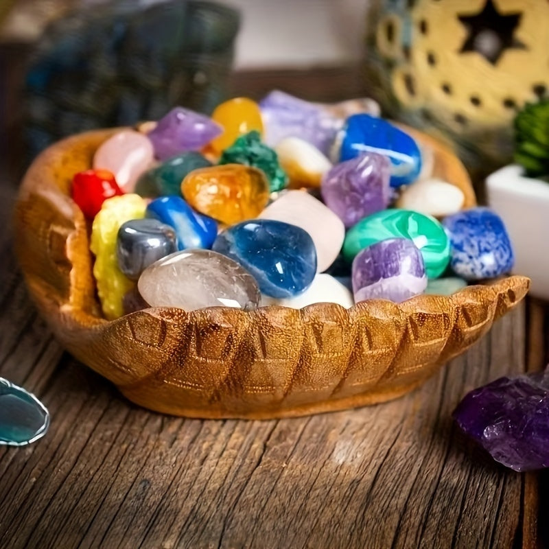 Skorter | CrystalWood - Wooden Hand Bowl with Crystal Accents for Dresser Organization