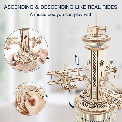 Skorter | DIY 3D Wooden Puzzle Music Box Model Kit - Assembly Set Plane - Control Tower