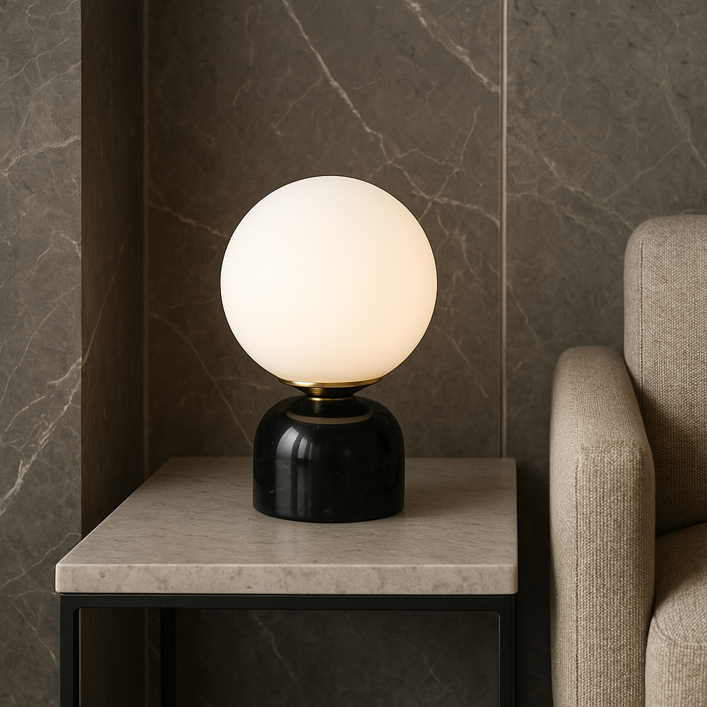 Skorter | Marnor | Marble Table Lamp with Glass Shade – Scandinavian Minimalist Design