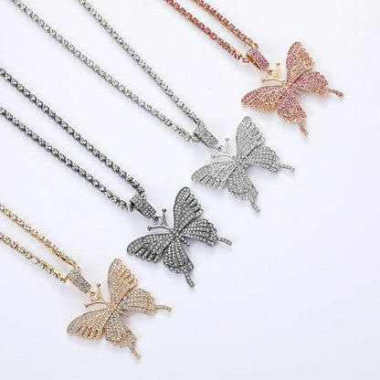 Skorter | Crystal Pave Butterfly Pendant Necklace