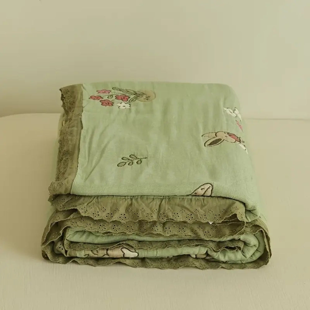 Skorter | Embroidered Bunny Floral Cotton Blanket