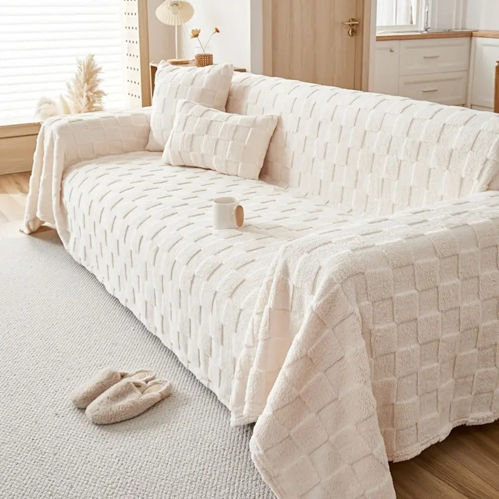 Skorter | Checkered Plush Velvet Sofa Cover