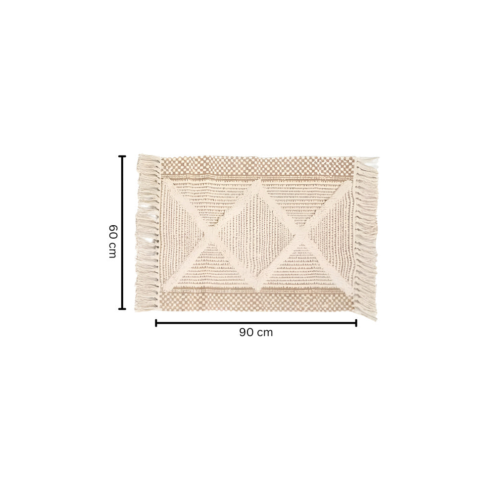 Skorter | Beige Textured Fringed Tassel Rug