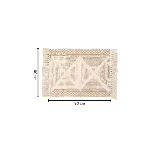 Skorter | Beige Textured Fringed Tassel Rug