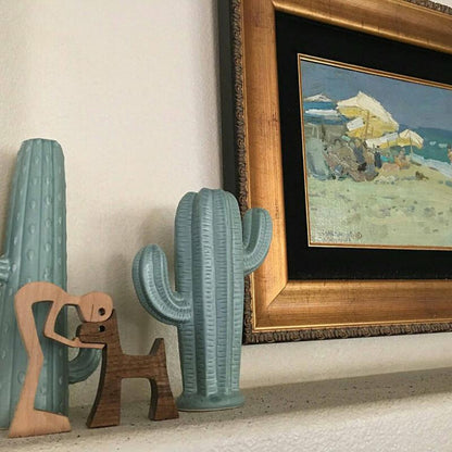 skorter | Animal Lover Gifts Wood Sculpture Family & Puppy Woodcraft Table Ornaments