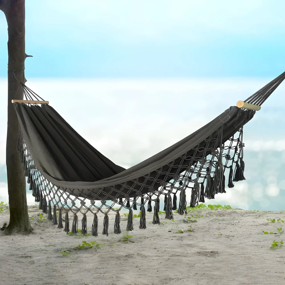Skorter | Boho Cotton Hammock with Wooden Bars for Indoor Outdoor Use