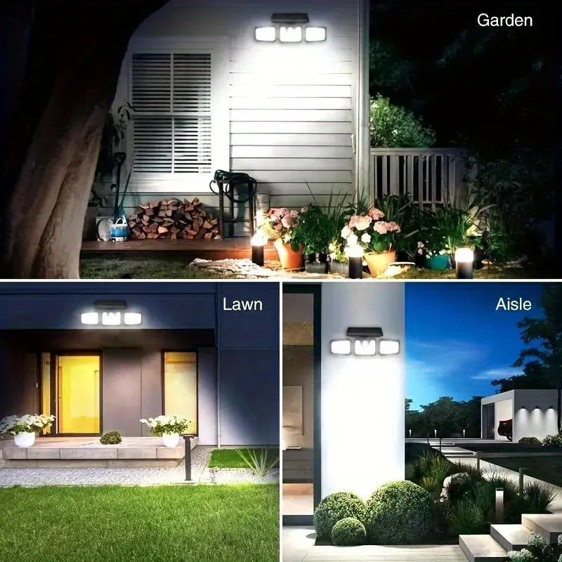 Skorter | Solar LED floodlight with motion sensor – 3-beam outdoor lighting for garden, yard, and garage