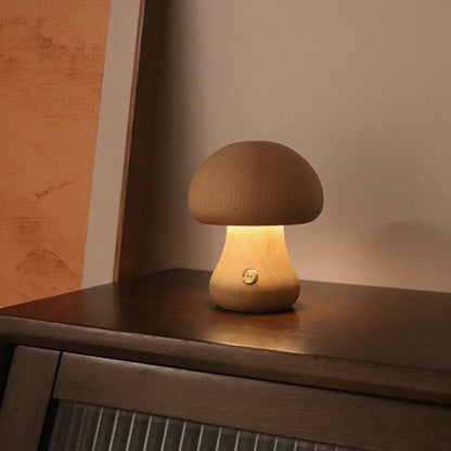 Skorter | LumoNight Wooden Mushroom Night Light – LED Bedside Lamp with Touch Control