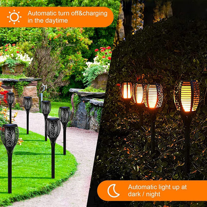 Skørter | 4 Pack Solar Torch Lights with Flickering Flame Outdoor, Waterproof Dancing Flickering Torch Lights, LED Outdoor Landscape Decorative Lights for Garden Terrace Pathway, Automatic On/Off Dusk to Dawn