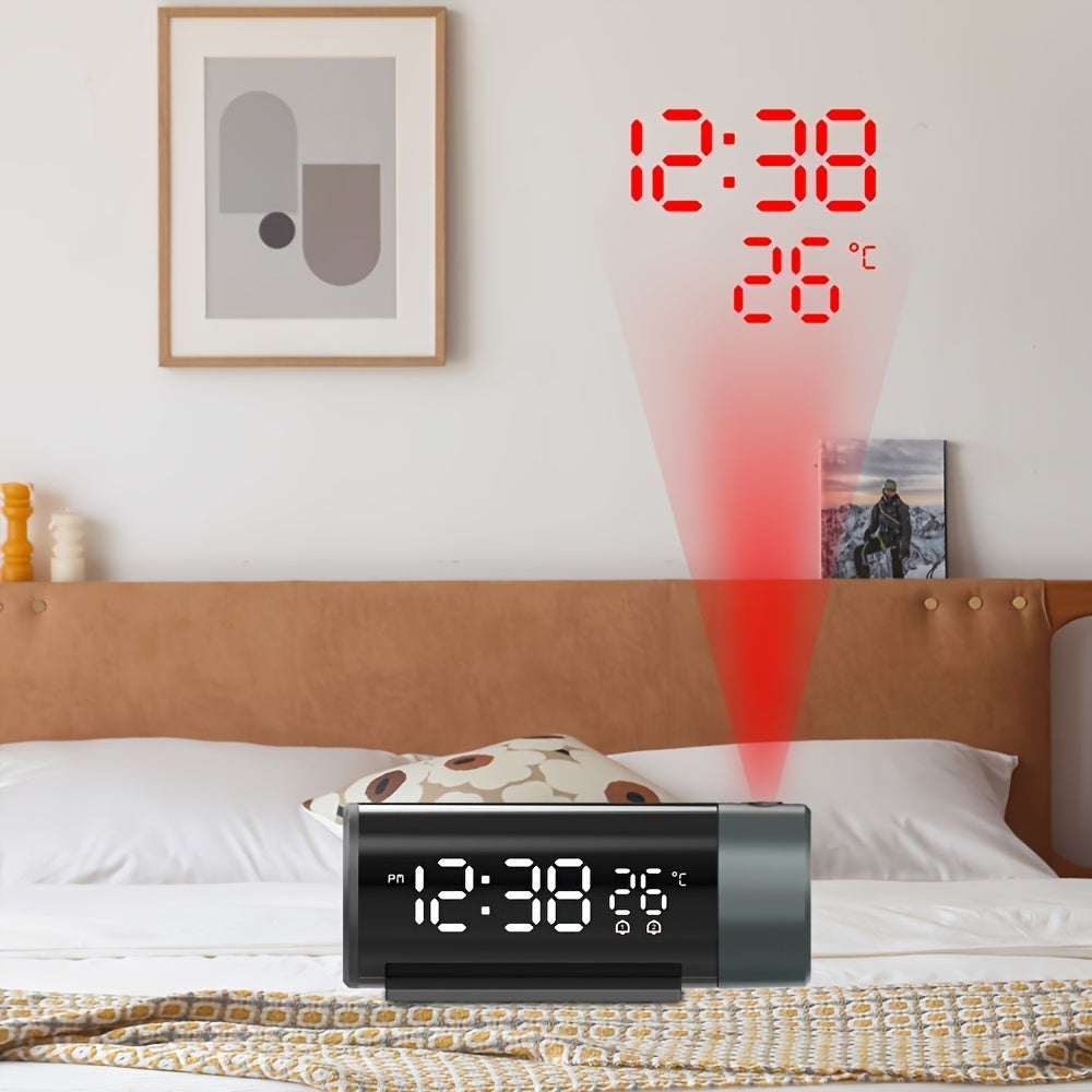 Skorter | ProjectElite - Modern Black Projector Alarm Clock with Dual Time and Temperature Display