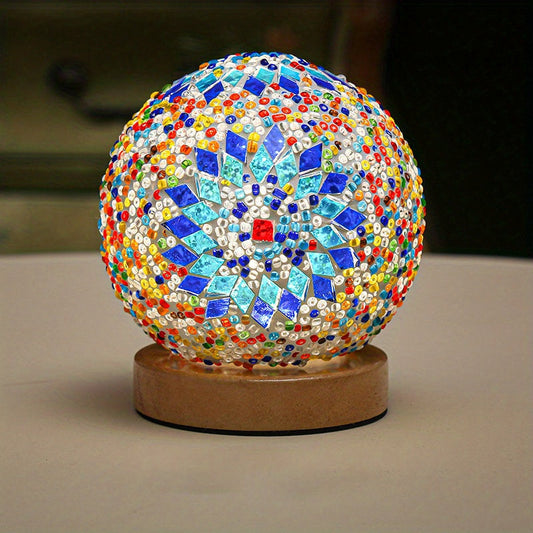 Skorter | Mosaic glass ball table lamp with wooden base - Turkish Moroccan inspired