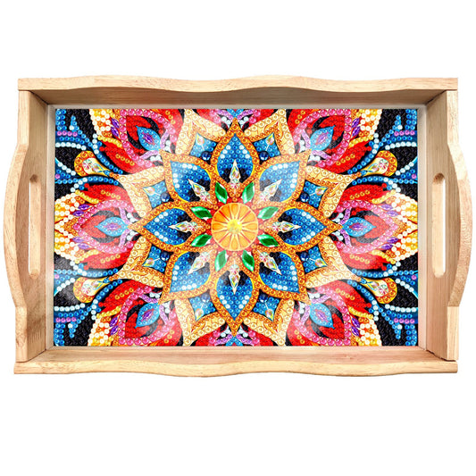 Skorter | DIY Diamond Painting Wooden Tray Food Tray with Handle Living Room Decoration Mandala Wooden Tray Kit