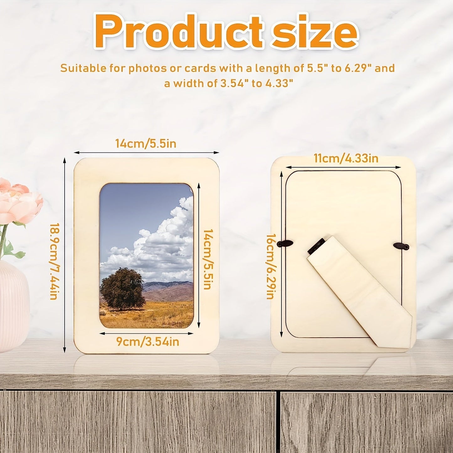 Skorter | 6-piece Wood Photo Frame Set for DIY Creative Projects, Untreated Wood Photo Frames for Postcards and Pictures