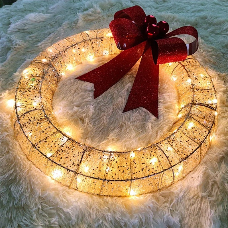 Skorter | Illuminated Christmas Wreath Luxury Gold-Green 50cm – Handmade Door Wreath with LED