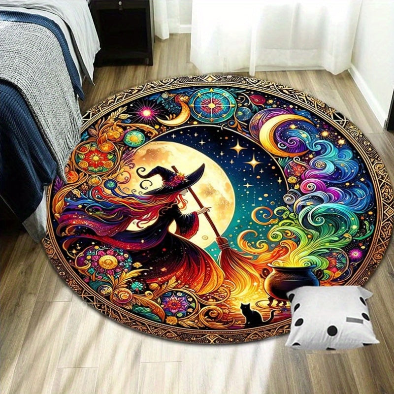 Skorter | Enchanting Witch Drop Round Rug: 800g/m² Crystal Glue, Perfect for Home Decoration – Office Mats, Living Room, Bedroom and More