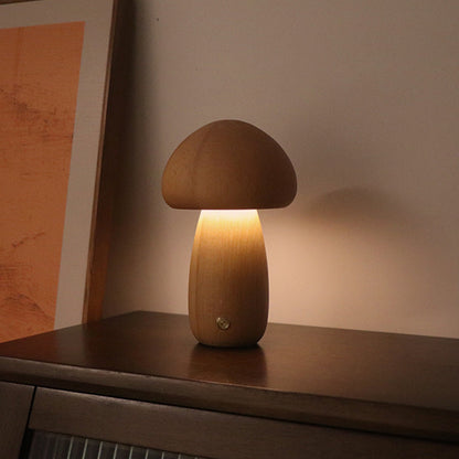 Skorter | LumoNight Wooden Mushroom Night Light – LED Bedside Lamp with Touch Control
