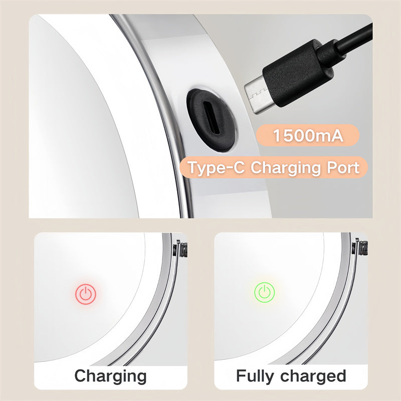 Skorter | Rechargeable Wall Mounted Shaving Mirror | 360° Rotation. 1X/10X Magnification & Adjustable LED Lighting for Bathroom Use