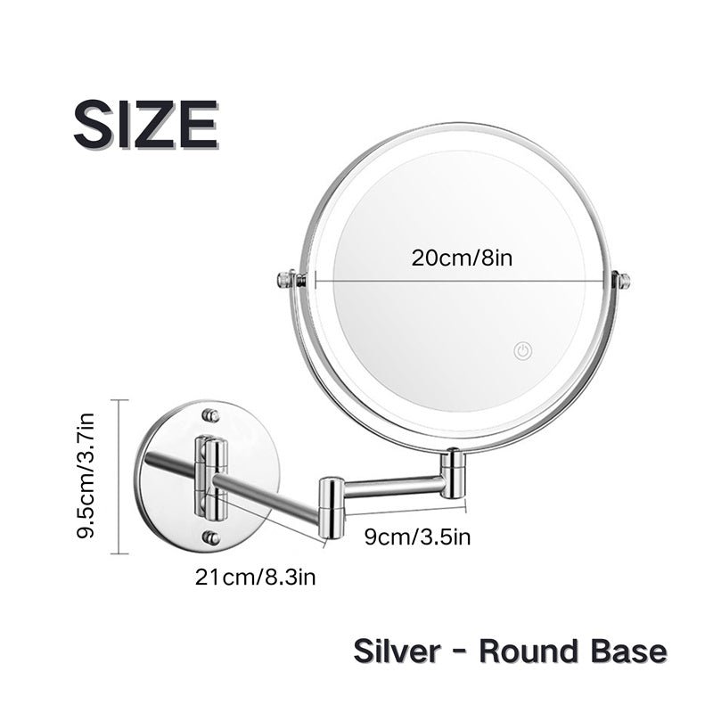 Skorter | Rechargeable Wall Mounted Shaving Mirror | 360° Rotation. 1X/10X Magnification & Adjustable LED Lighting for Bathroom Use