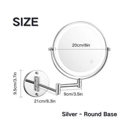 Skorter | Rechargeable Wall Mounted Shaving Mirror | 360° Rotation. 1X/10X Magnification & Adjustable LED Lighting for Bathroom Use