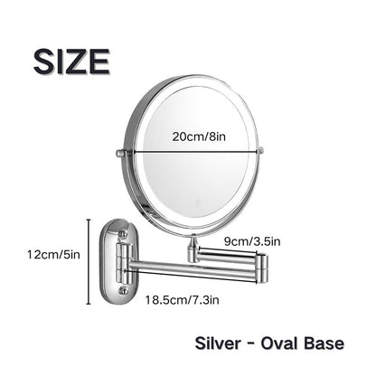 Skorter | Rechargeable Wall Mounted Shaving Mirror | 360° Rotation. 1X/10X Magnification & Adjustable LED Lighting for Bathroom Use