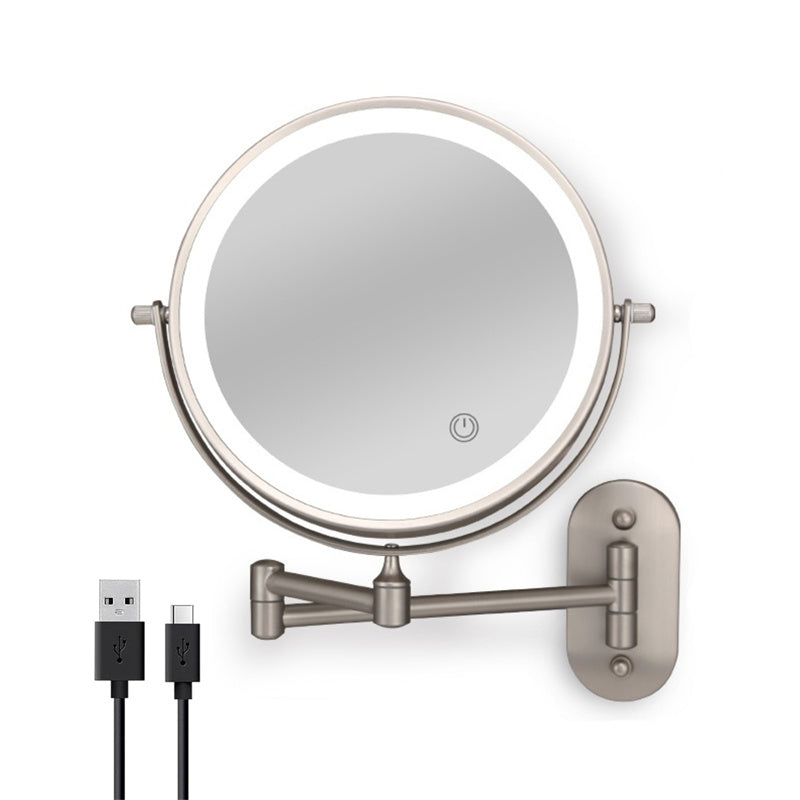 Skorter | Rechargeable Wall Mounted Shaving Mirror | 360° Rotation. 1X/10X Magnification & Adjustable LED Lighting for Bathroom Use