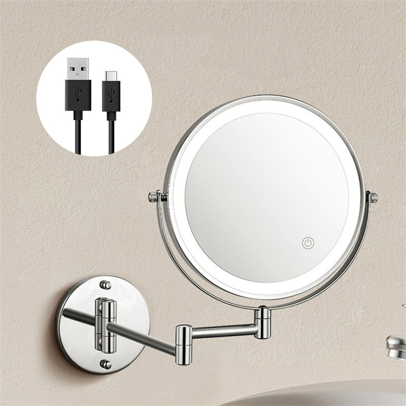 Skorter | Rechargeable Wall Mounted Shaving Mirror | 360° Rotation. 1X/10X Magnification & Adjustable LED Lighting for Bathroom Use