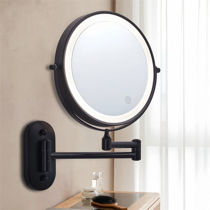 Skorter | Rechargeable Wall Mounted Shaving Mirror | 360° Rotation. 1X/10X Magnification & Adjustable LED Lighting for Bathroom Use