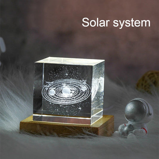 Skorter | 3D Galaxy Crystal Glass Cube with Chargeable Colorful Light Base, for Gift & Home Decoration