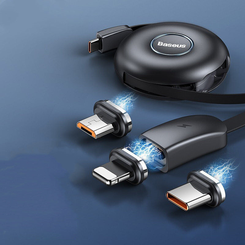 Skorter | 3-in-1 Portable Stretchable USB-C Charging Cable, with Magnetic Connectors (USB-C, Lightning & Micro), for Phone, Tablet & More