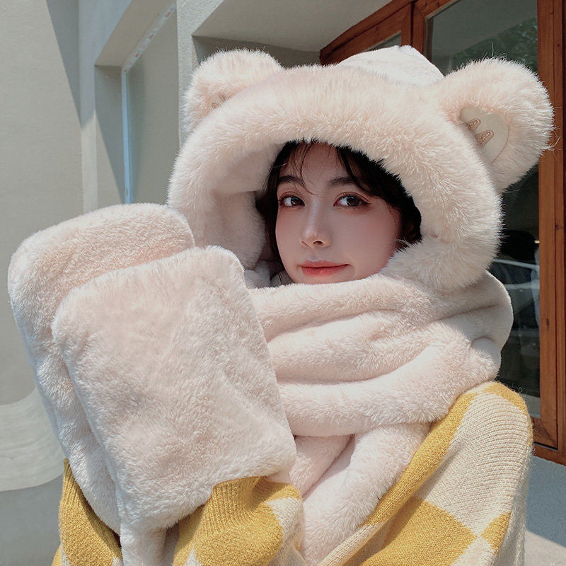 Skorter | 3-in-1 Cure Plush Bear Ear Winter Hat with Scarf & Gloves